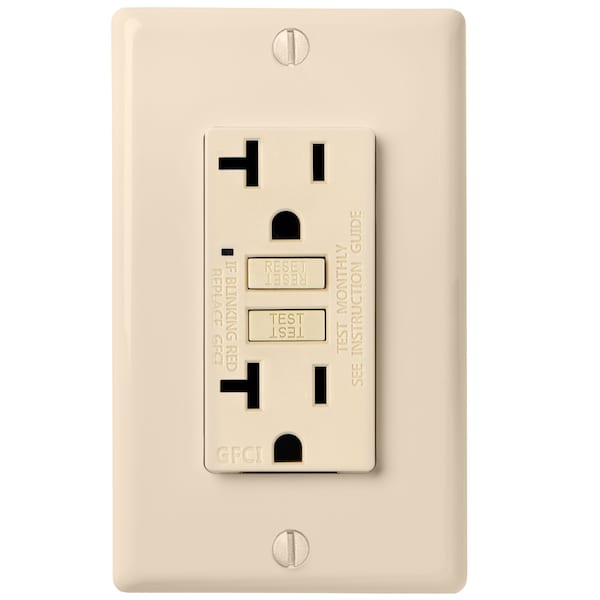 Faith Self-Test 20A GFCI Outlet Receptacle with Wall Plate, Ivory GLS-20A-IV - main